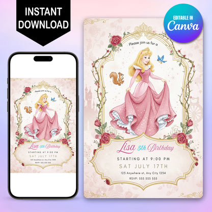 Princess Aurora Birthday Invitation - CreativeRino
