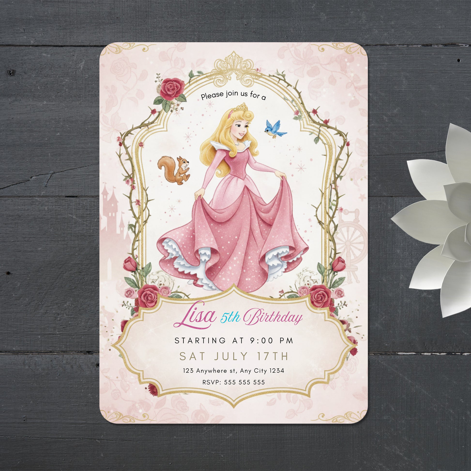 Princess Aurora Birthday Invitation - CreativeRino
