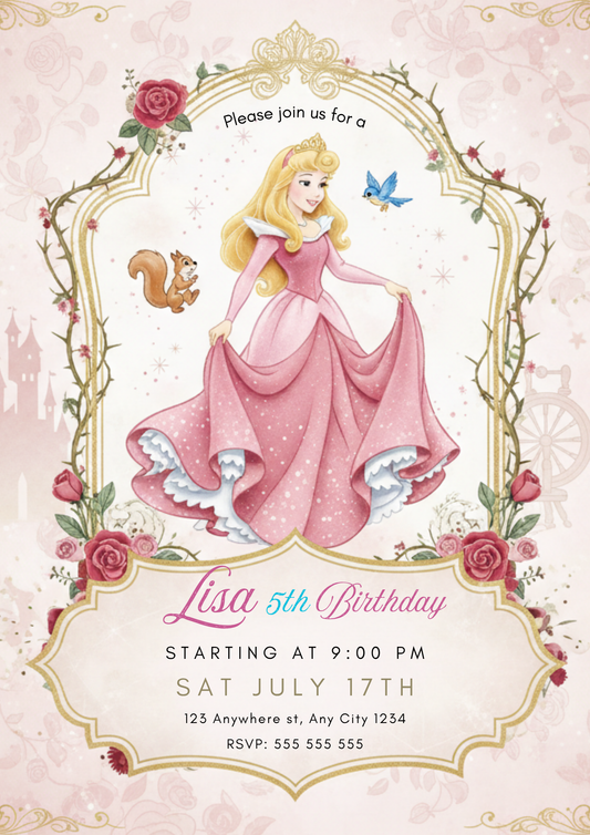 Princess Aurora Birthday Invitation - CreativeRino