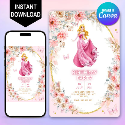 Princess Aurora Birthday Party Invitation - CreativeRino