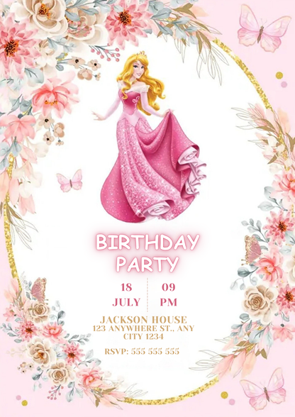 Princess Aurora Birthday Party Invitation - CreativeRino