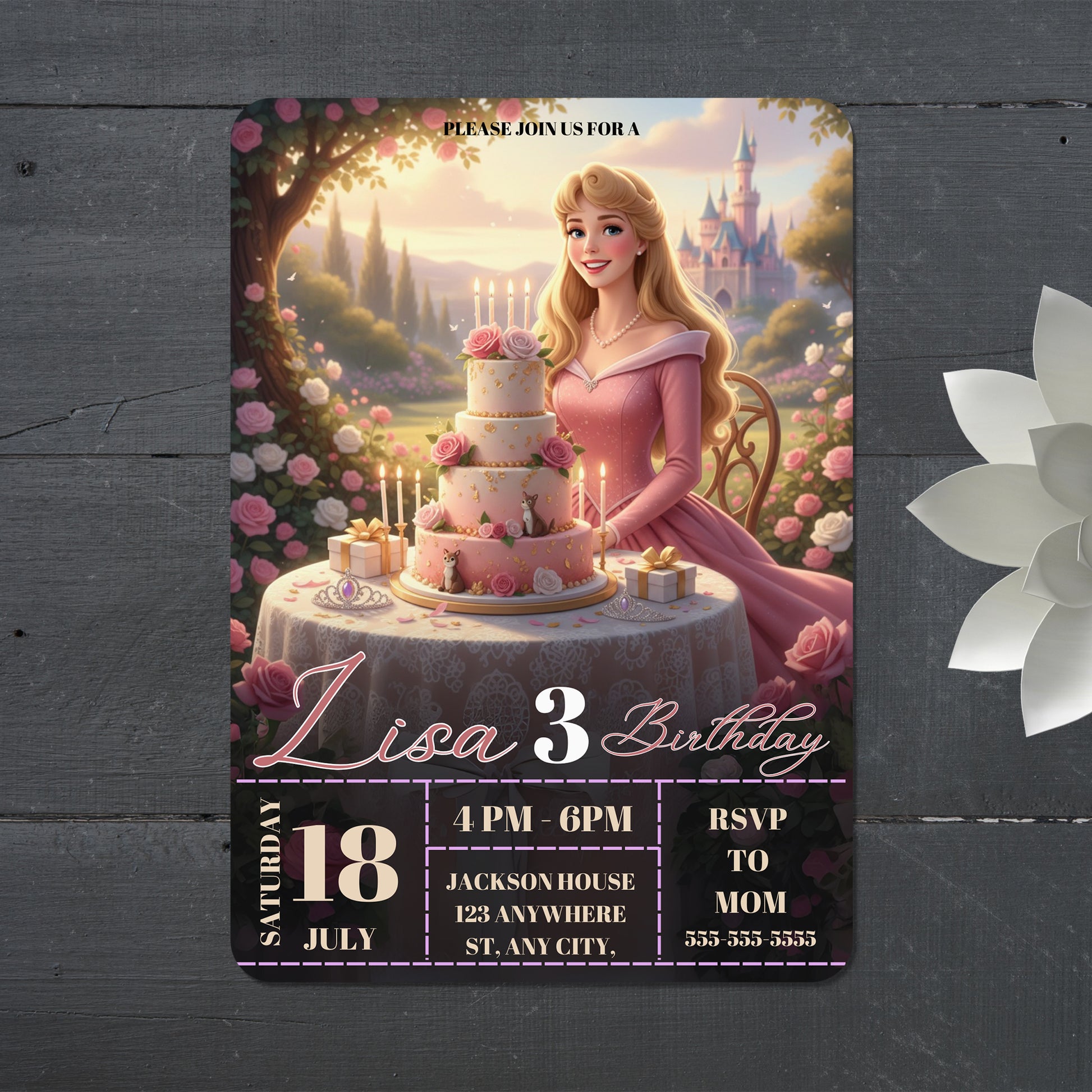 Printable Princess Aurora Birthday Invitation - CreativeRino
