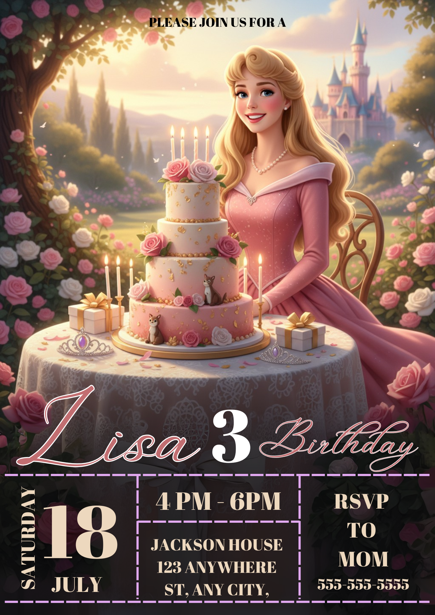 Printable Princess Aurora Birthday Invitation - CreativeRino