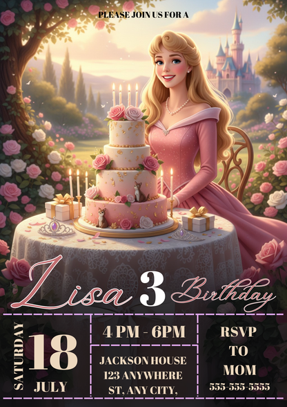 Printable Princess Aurora Birthday Invitation - CreativeRino