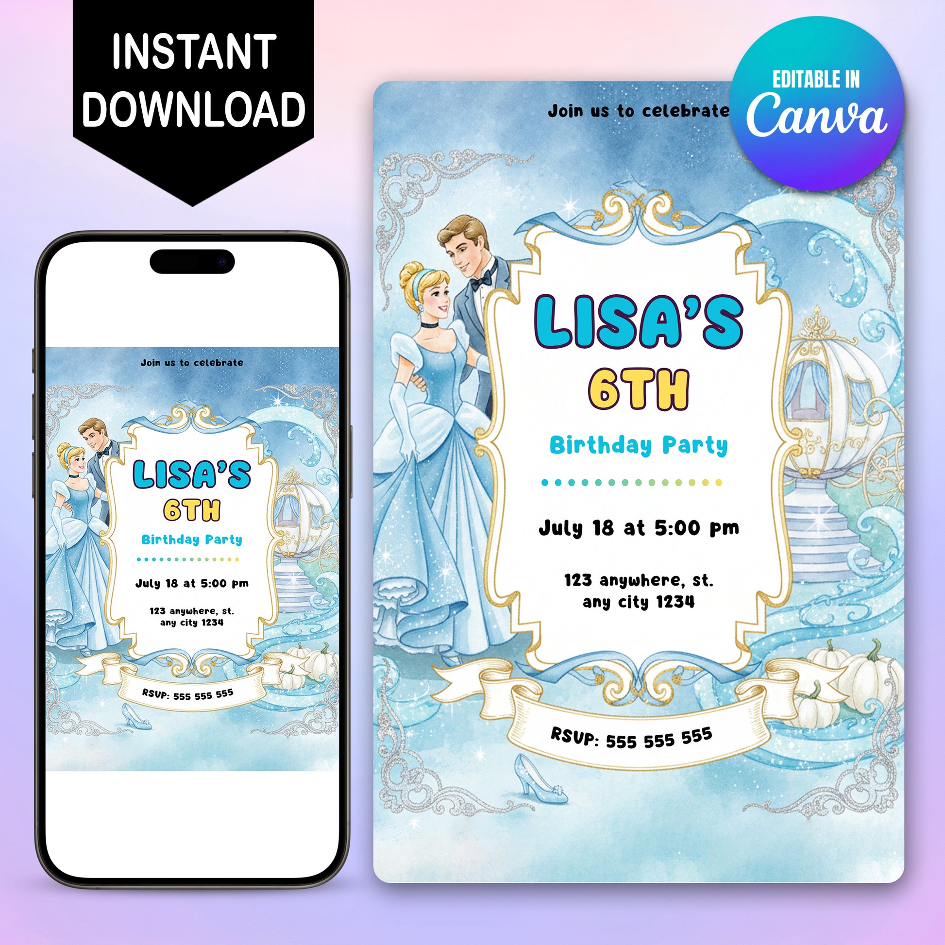 Cinderella Birthday Invitation - CreativeRino