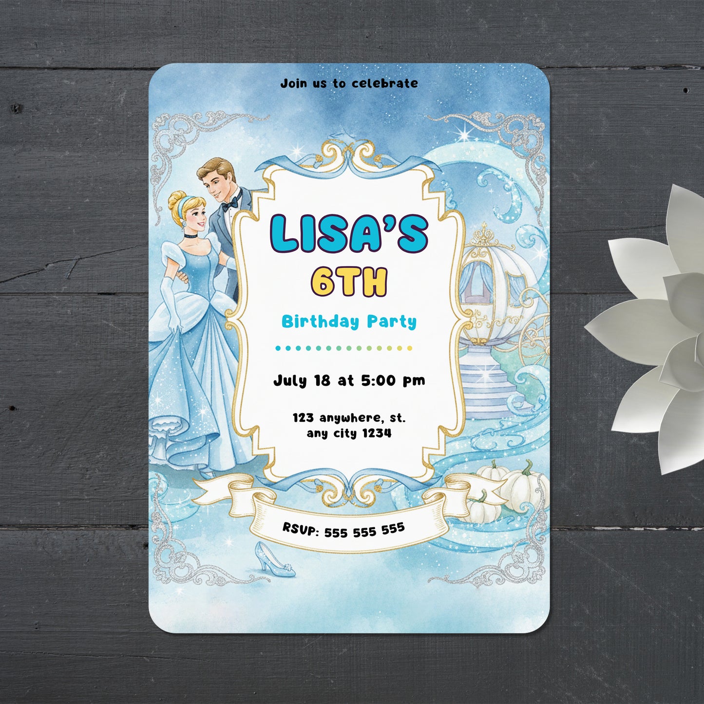 Cinderella Birthday Invitation - CreativeRino