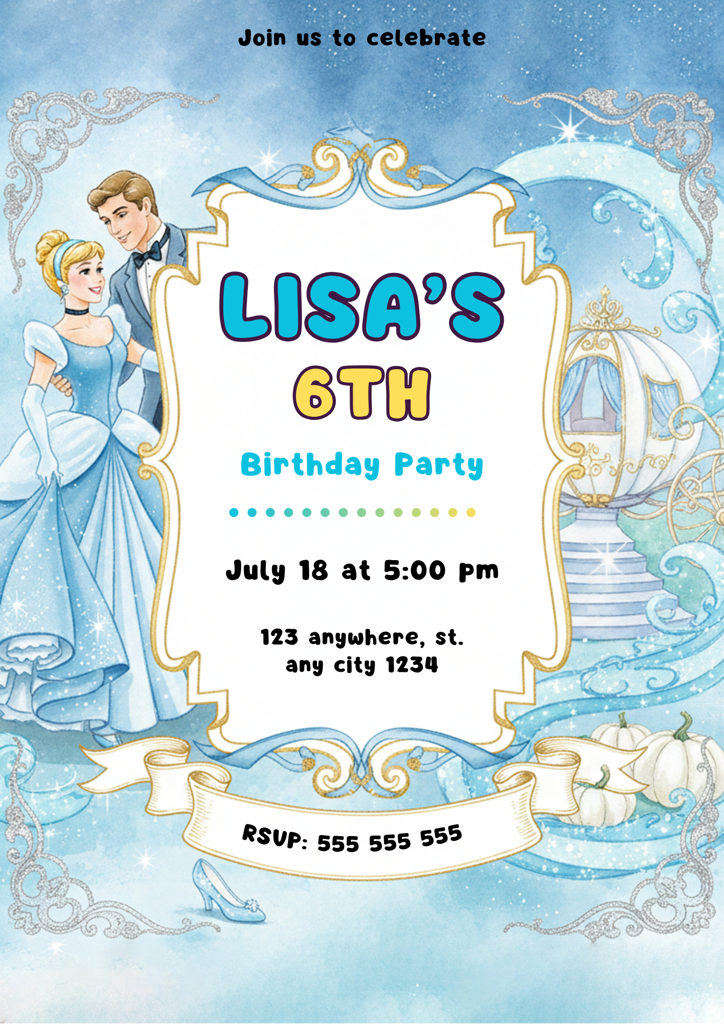 Cinderella Birthday Invitation - CreativeRino