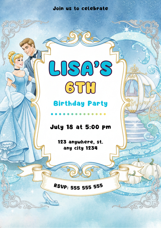 Cinderella Birthday Invitation - CreativeRino