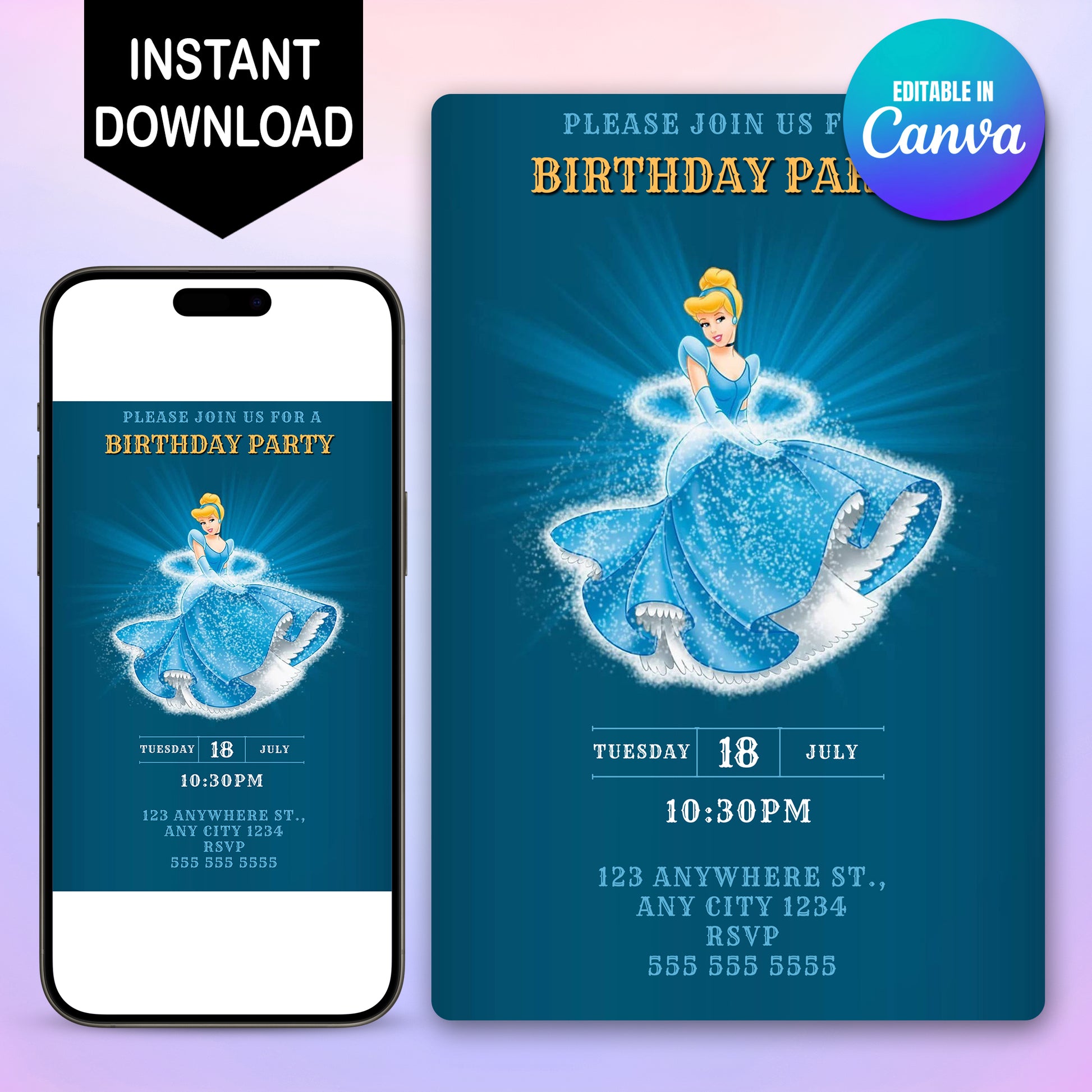 Cinderella Birthday Party Invitation - CreativeRino