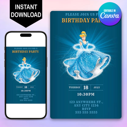Cinderella Birthday Party Invitation - CreativeRino