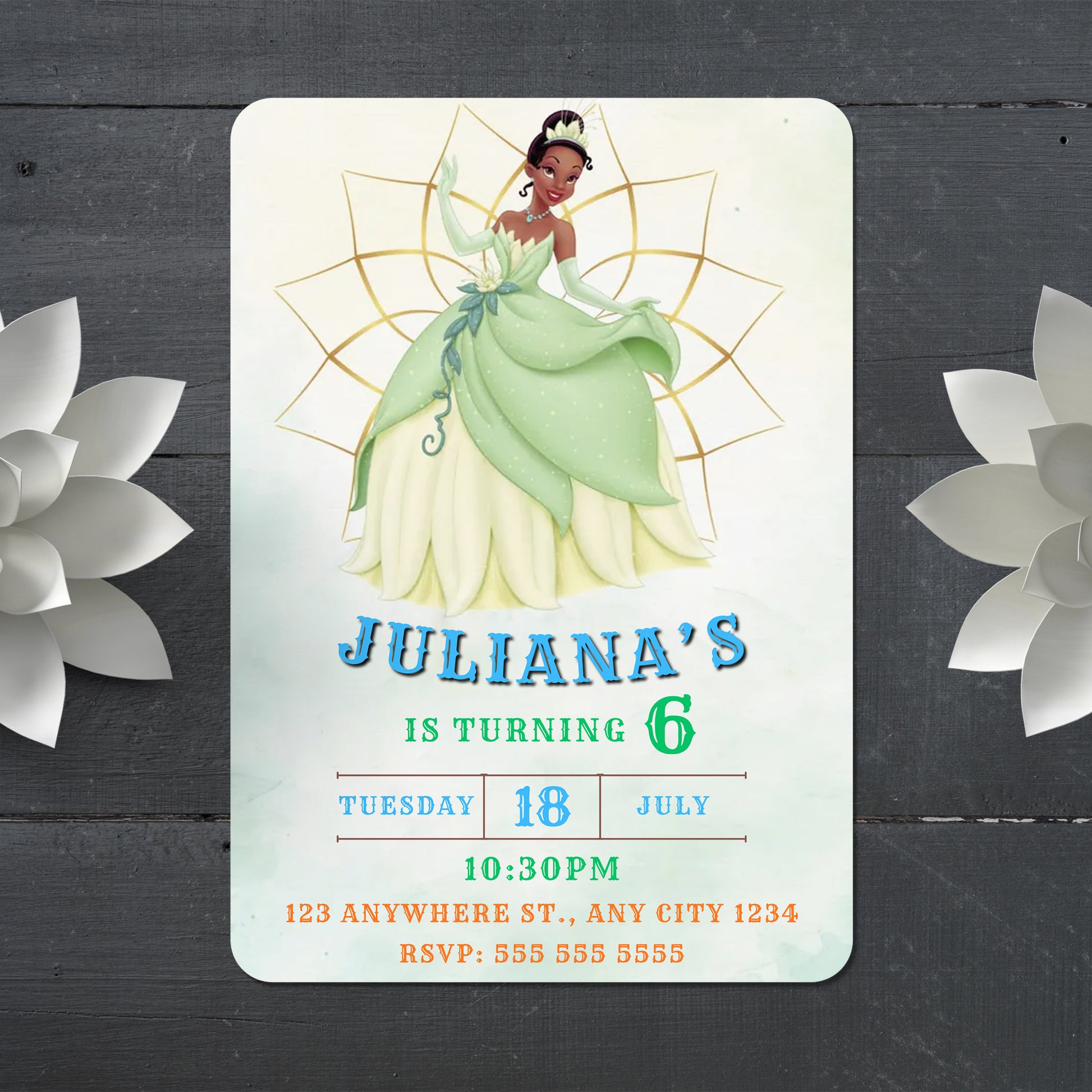 Editable Princess Tiana Birthday Invitation - CreativeRino
