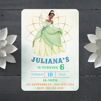 Editable Princess Tiana Birthday Invitation - CreativeRino