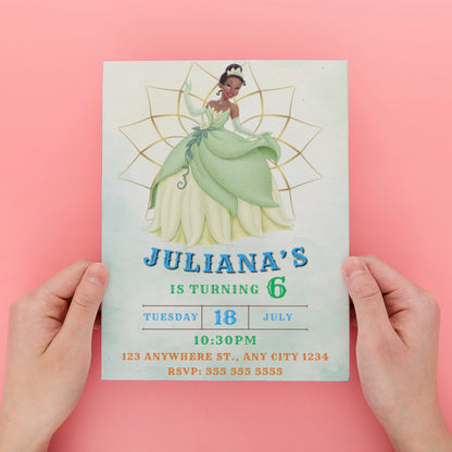 Editable Princess Tiana Birthday Invitation - CreativeRino