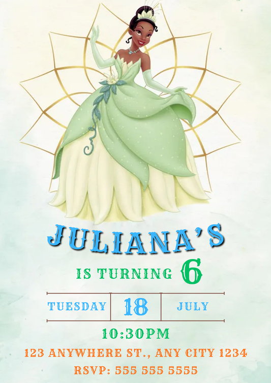 Editable Princess Tiana Birthday Invitation - CreativeRino