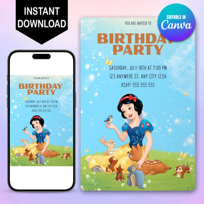 Snow white Birthday Party Invitation - CreativeRino