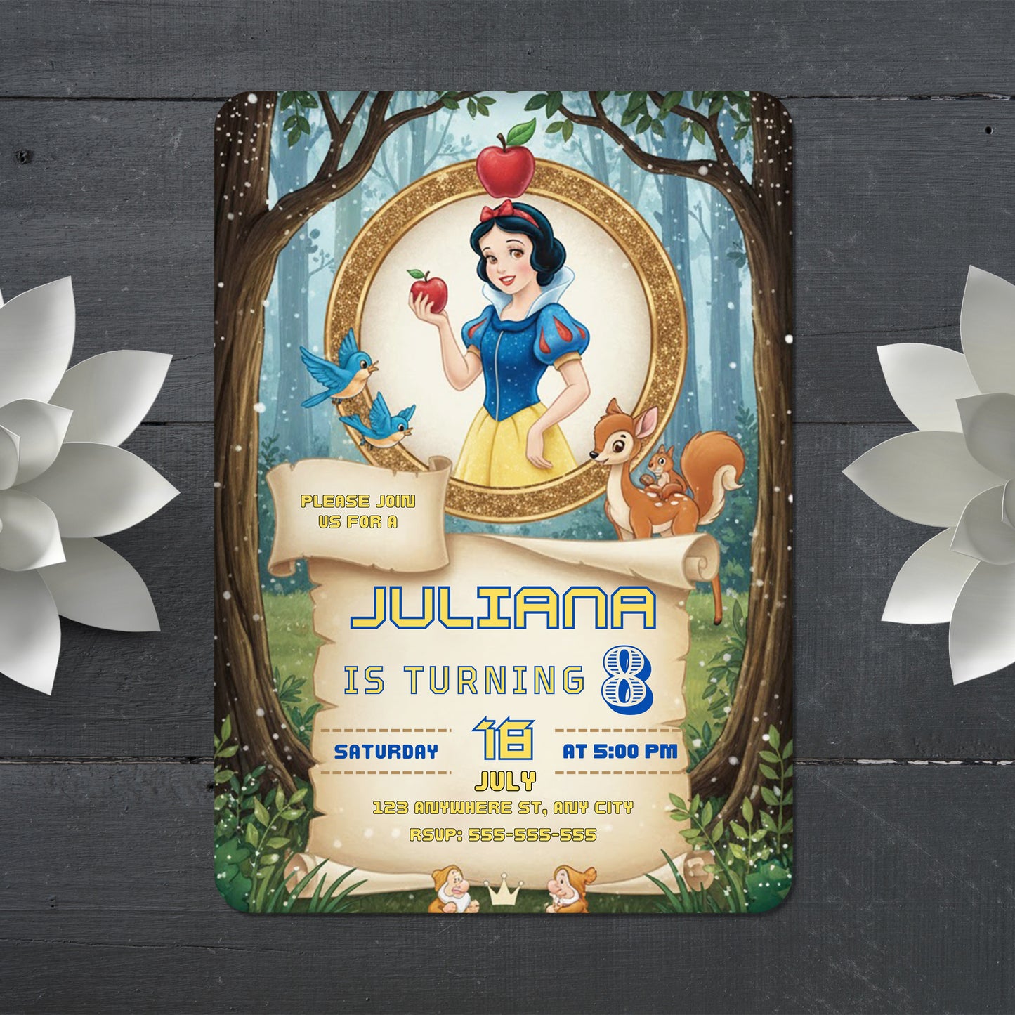 Editable Snow white Birthday Invitation - CreativeRino