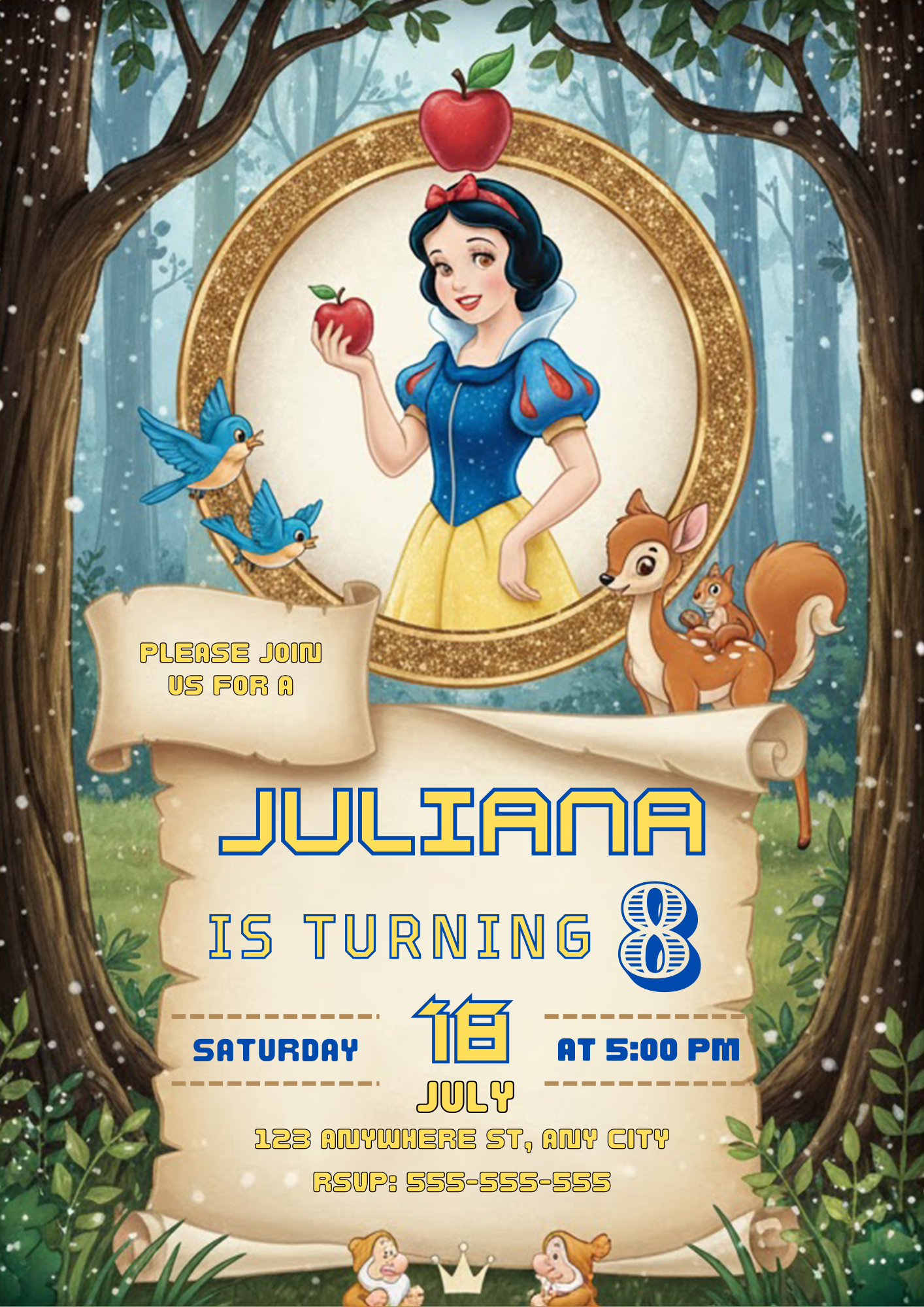 Editable Snow white Birthday Invitation - CreativeRino