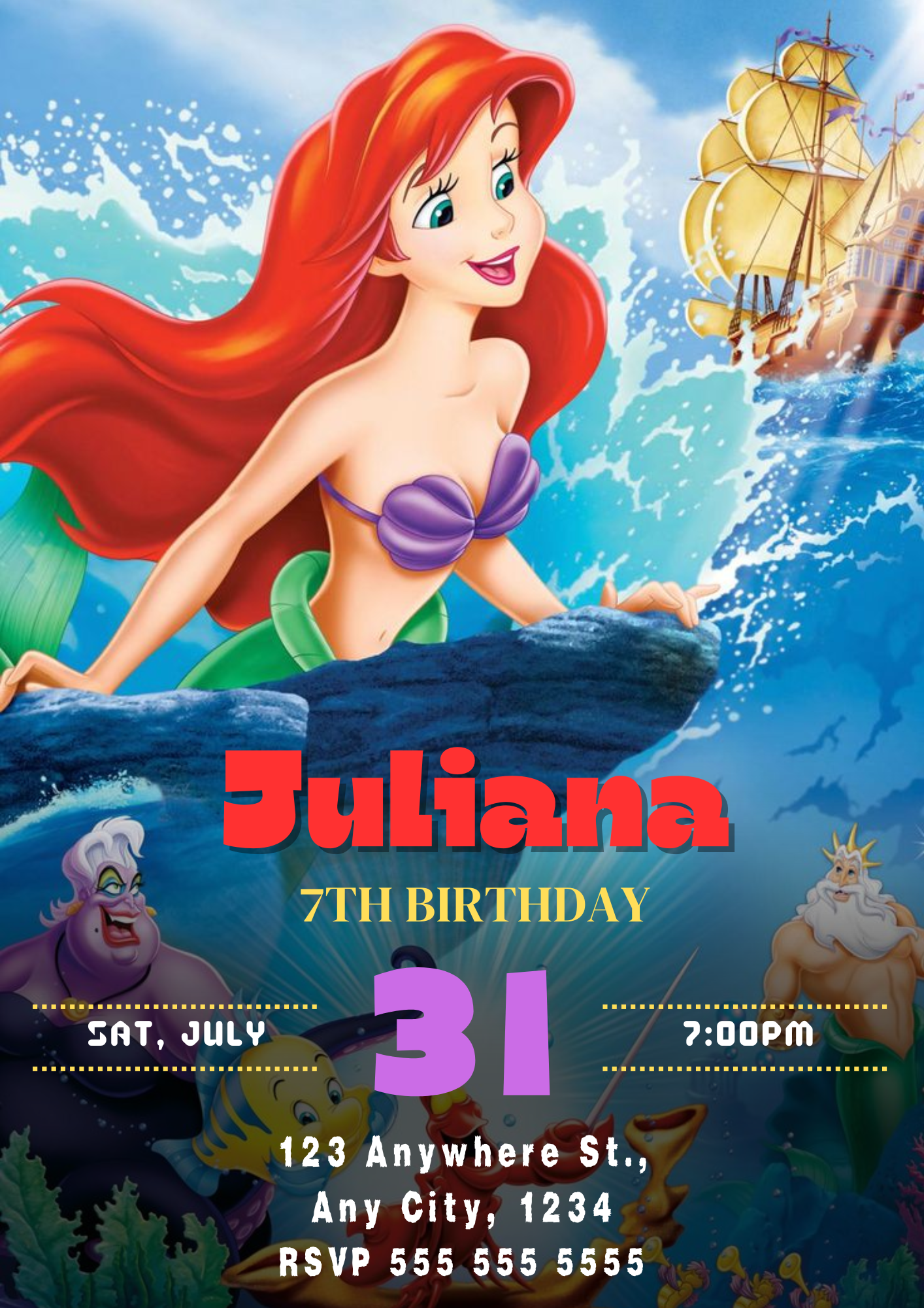 Little Mermaid Birthday Invitation - CreativeRino