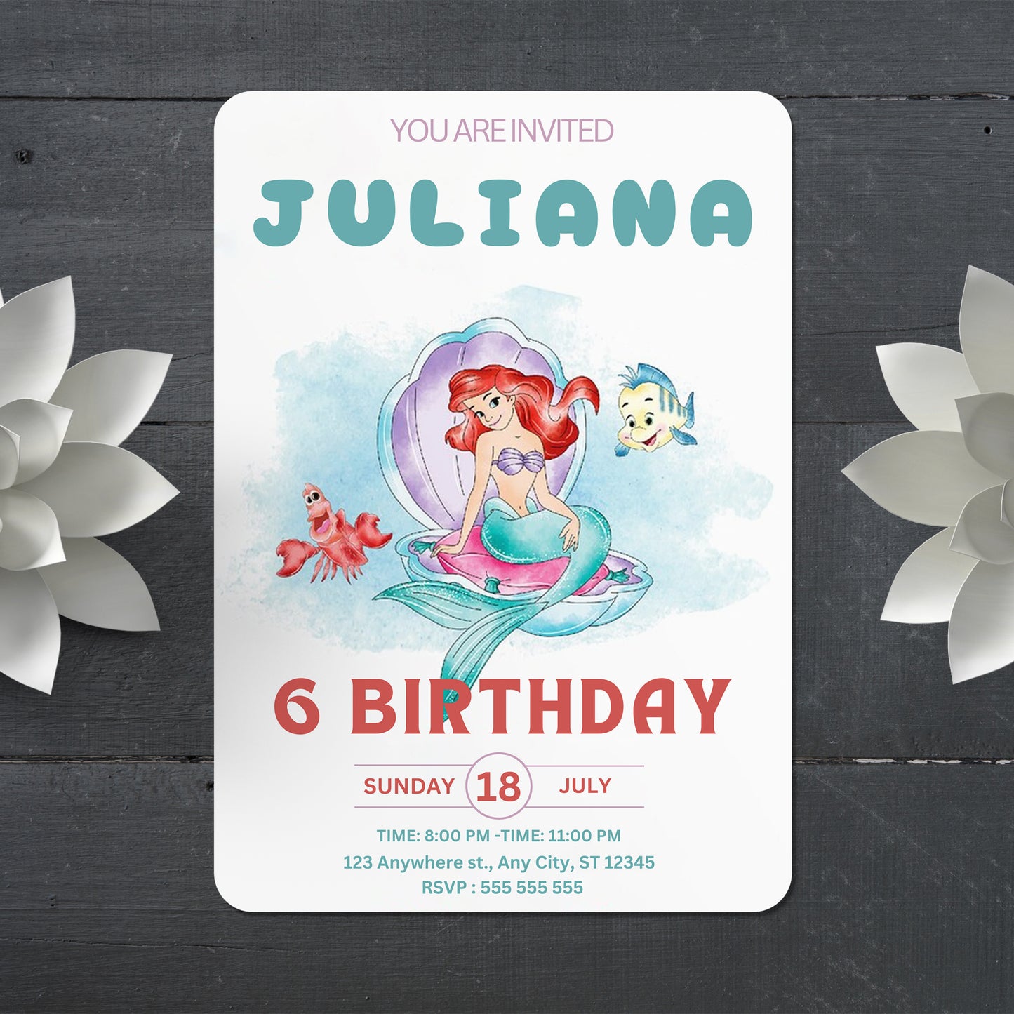 Editable Little Mermaid Birthday Invitation - CreativeRino