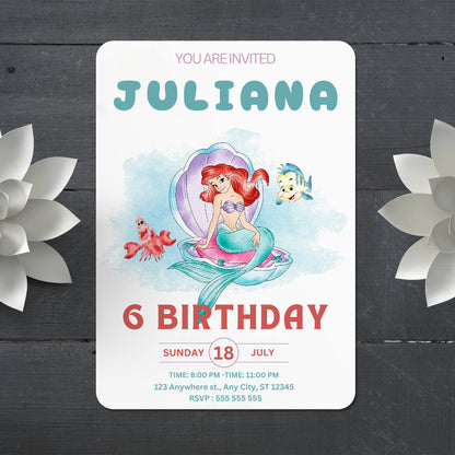 Editable Little Mermaid Birthday Invitation - CreativeRino