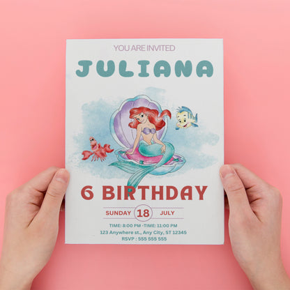 Editable Little Mermaid Birthday Invitation - CreativeRino