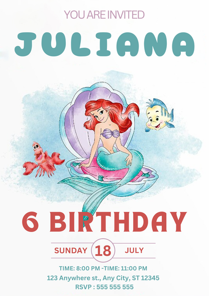 Editable Little Mermaid Birthday Invitation - CreativeRino