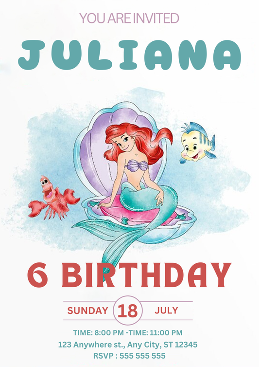 Editable Little Mermaid Birthday Invitation - CreativeRino