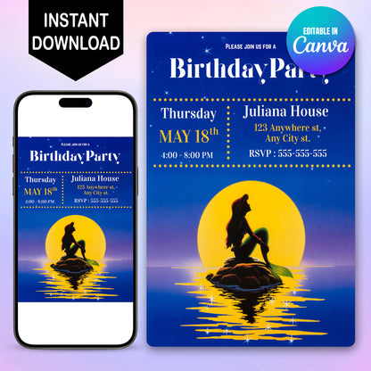 Little Mermaid Birthday Party Invitation - CreativeRino