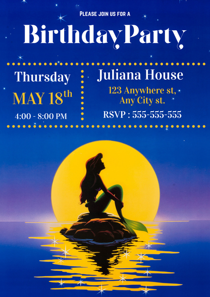 Little Mermaid Birthday Party Invitation - CreativeRino