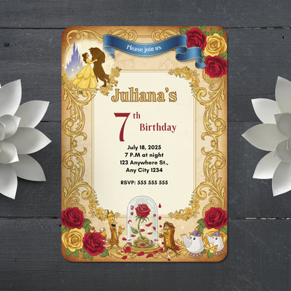 Beauty And The Beast Birthday Invitation - CreativeRino