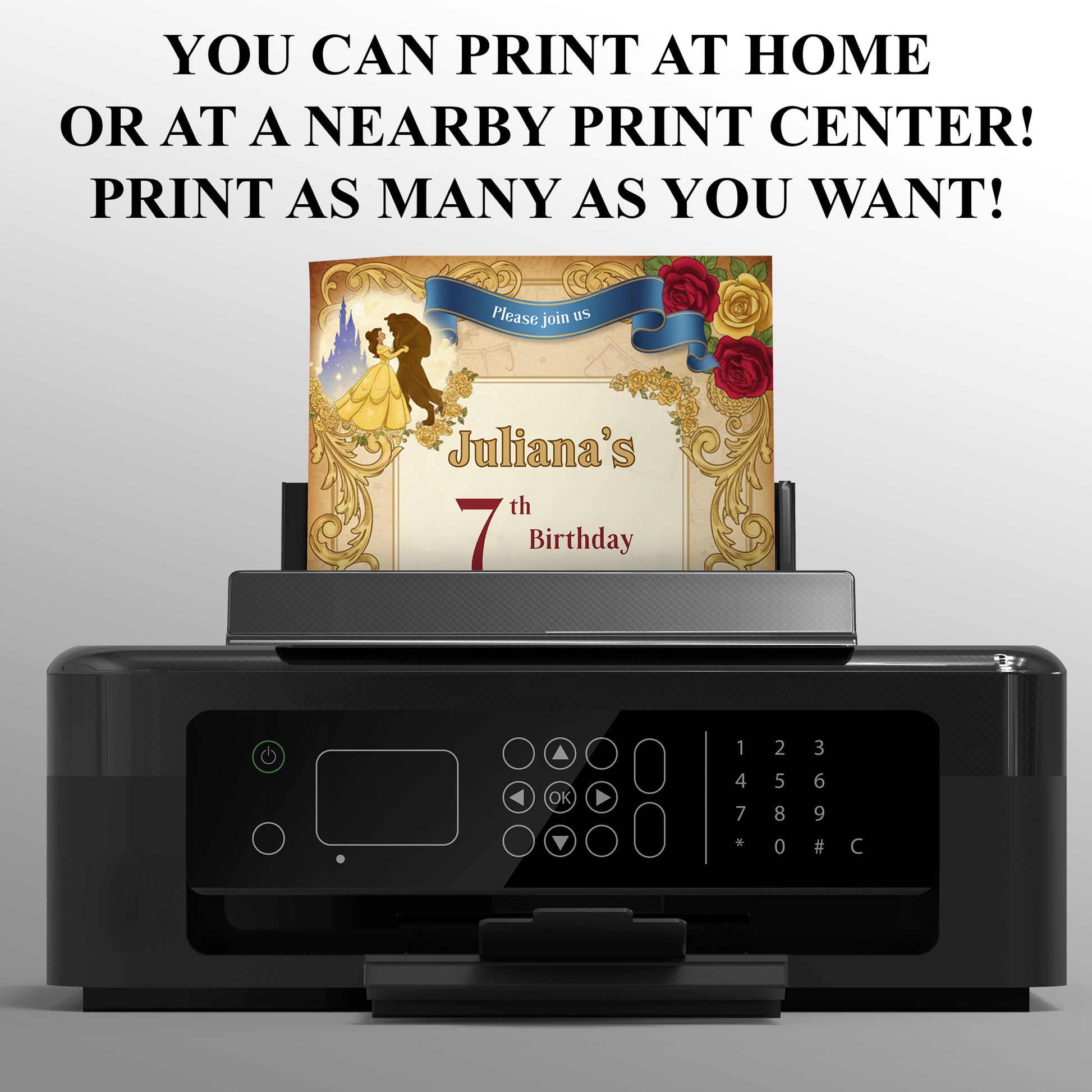 Beauty And The Beast Birthday Invitation - CreativeRino
