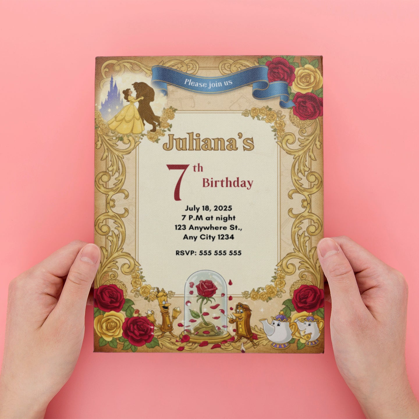 Beauty And The Beast Birthday Invitation - CreativeRino