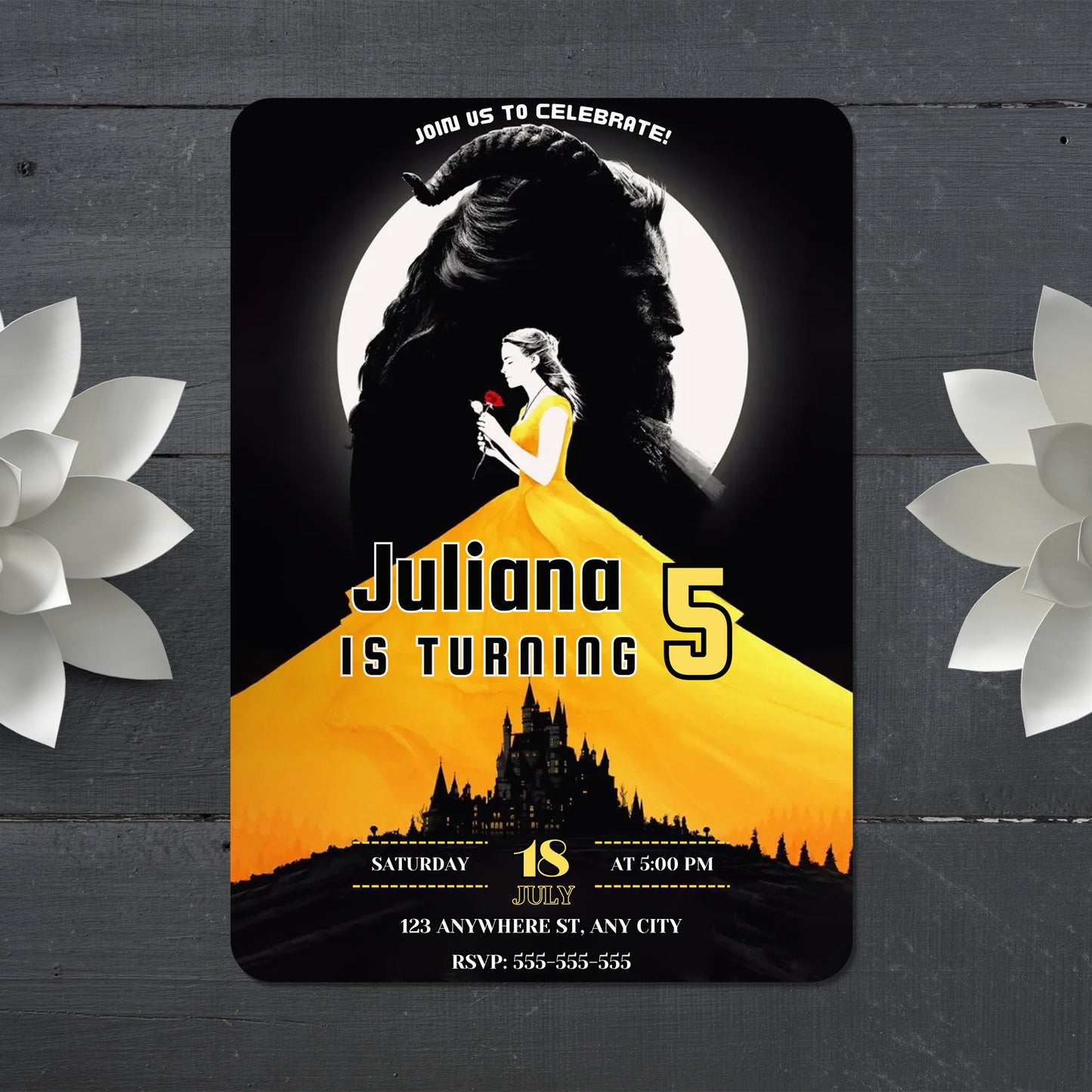 Digital Beauty And The Beast Birthday Invitation - CreativeRino