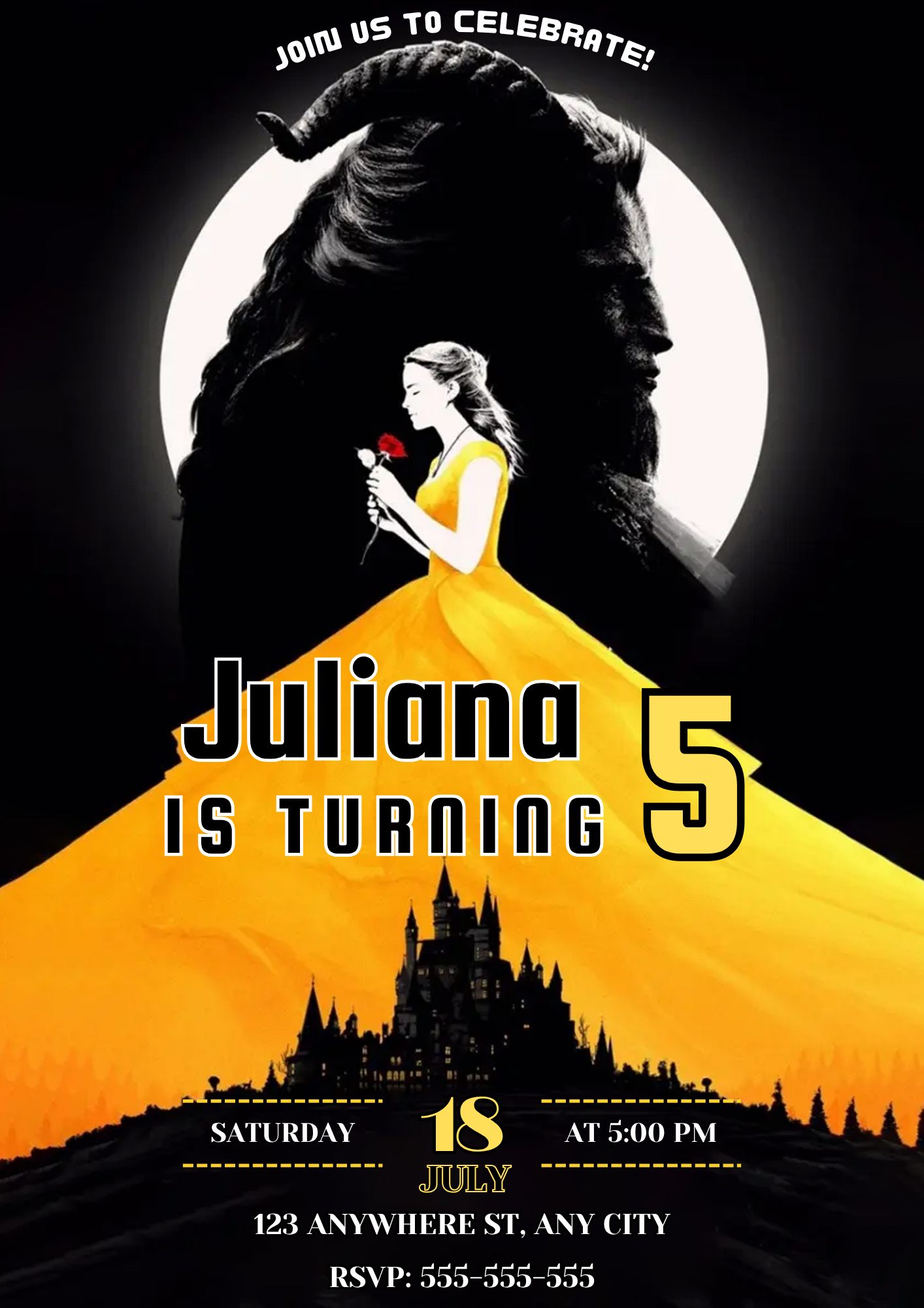 Digital Beauty And The Beast Birthday Invitation - CreativeRino