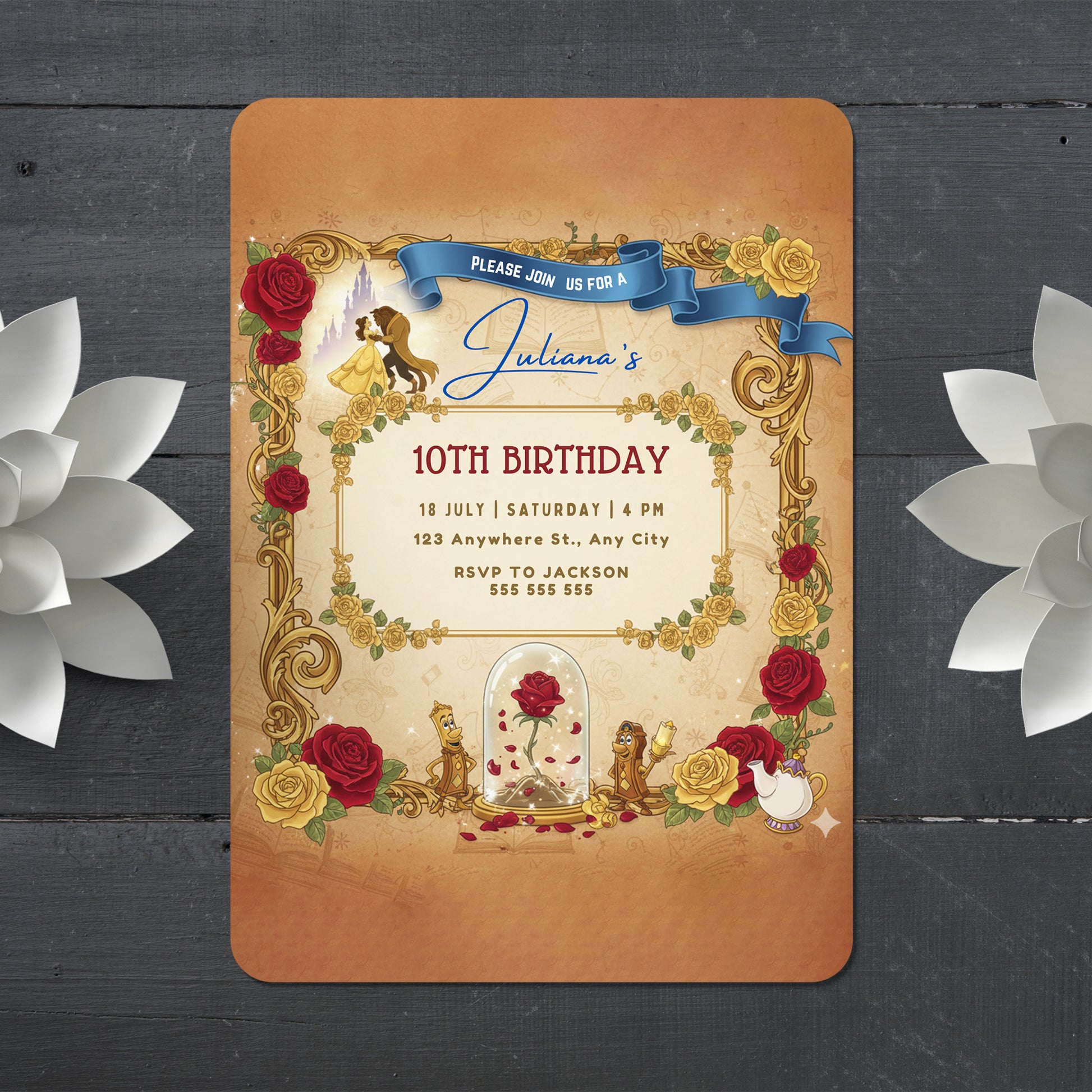 Printable Beauty And The Beast Birthday Invitation - CreativeRino