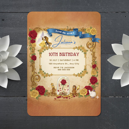 Printable Beauty And The Beast Birthday Invitation - CreativeRino