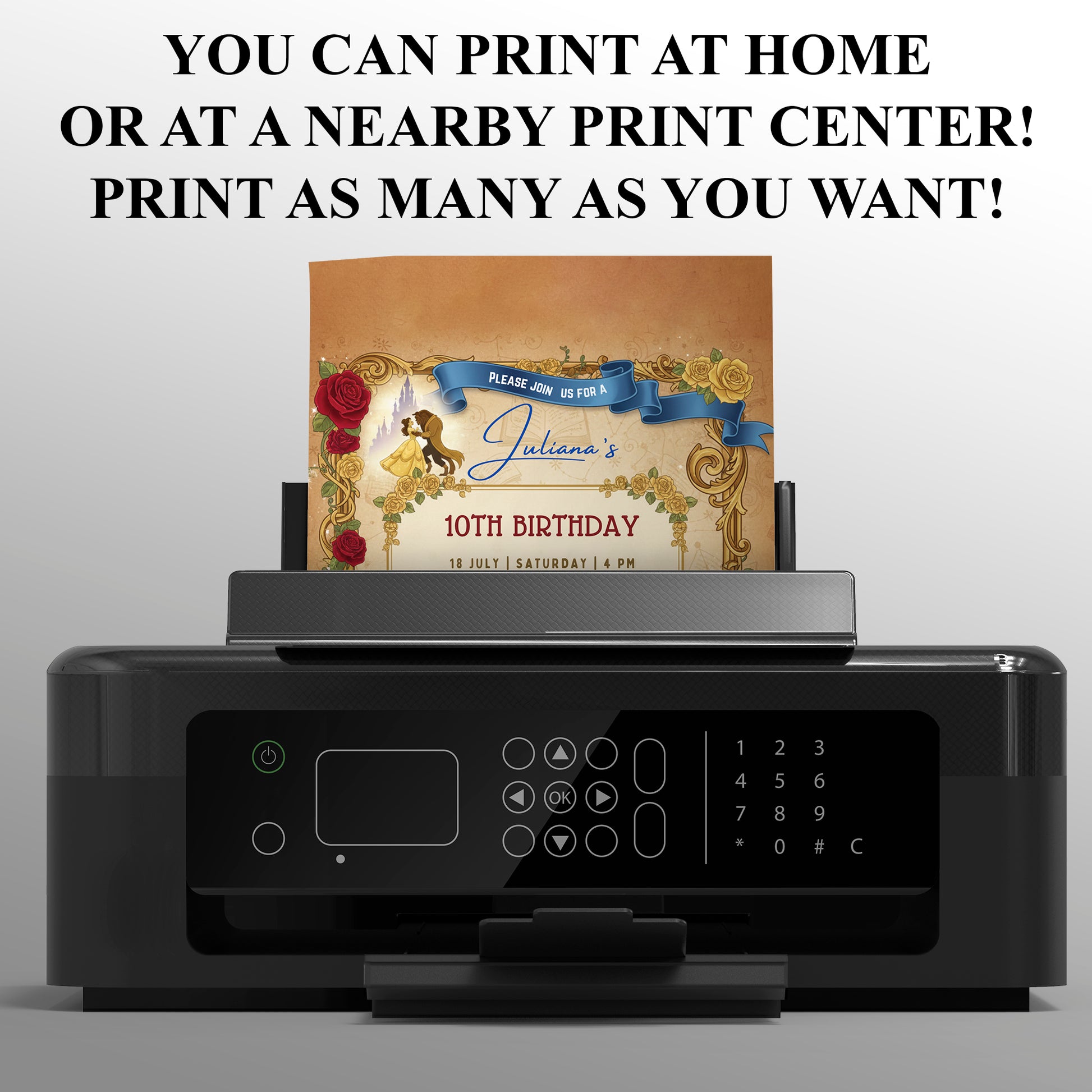 Printable Beauty And The Beast Birthday Invitation - CreativeRino