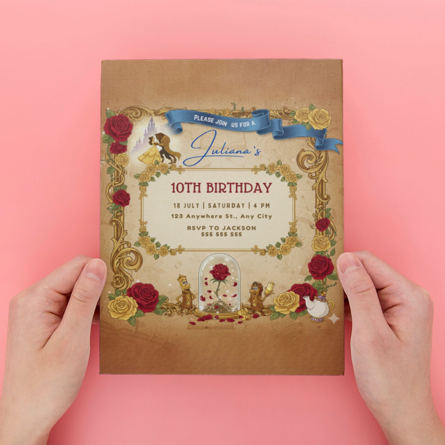 Printable Beauty And The Beast Birthday Invitation - CreativeRino