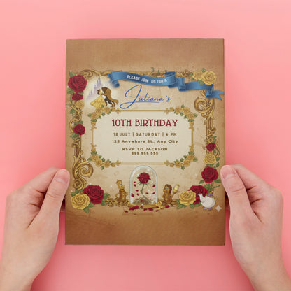Printable Beauty And The Beast Birthday Invitation - CreativeRino