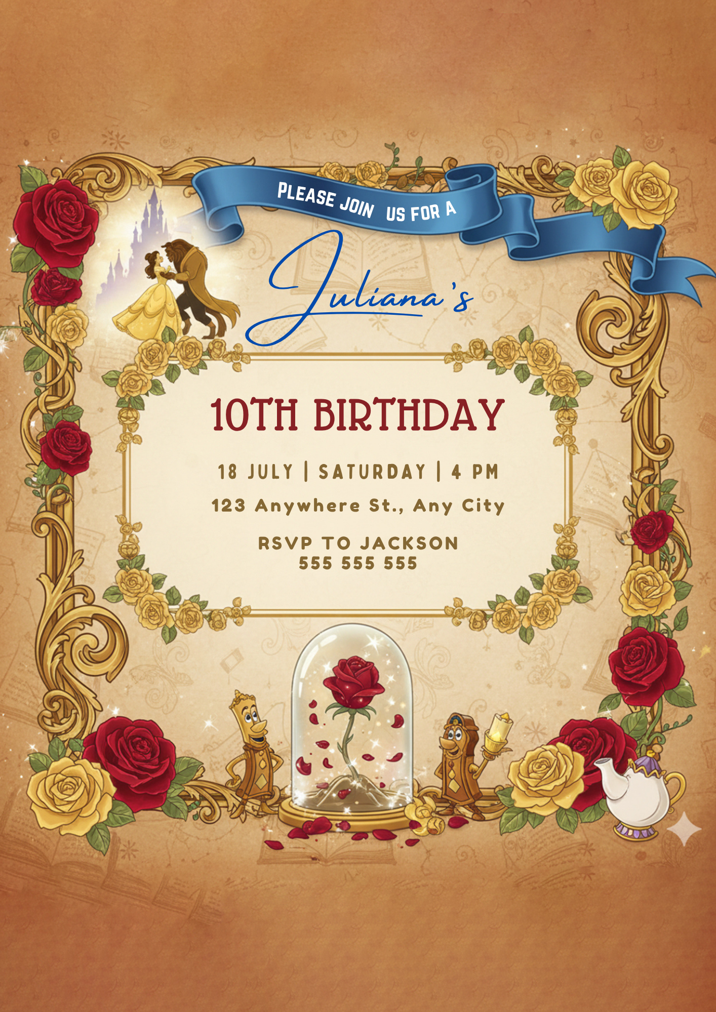Printable Beauty And The Beast Birthday Invitation - CreativeRino