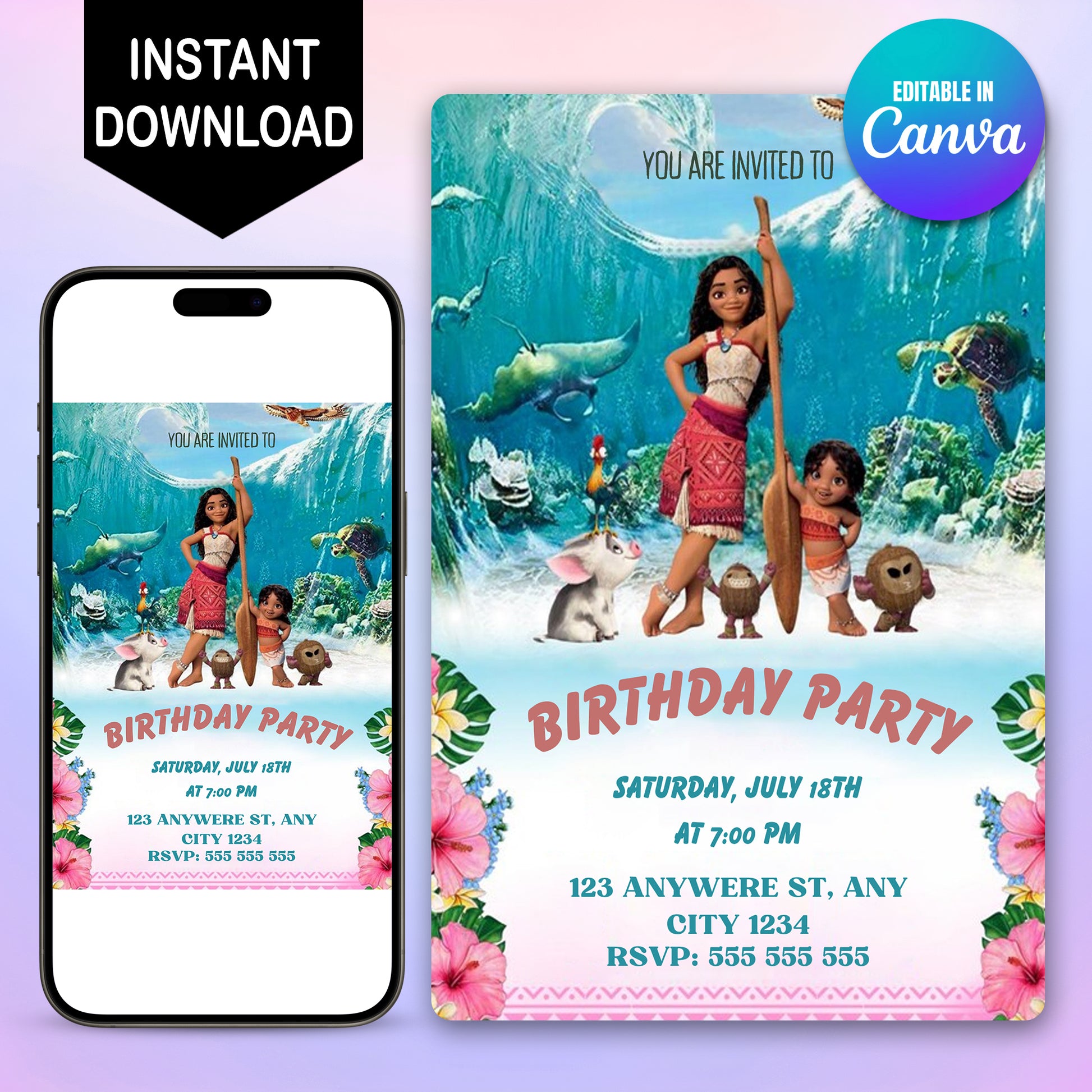 Moana Birthday Party Invitation - CreativeRino