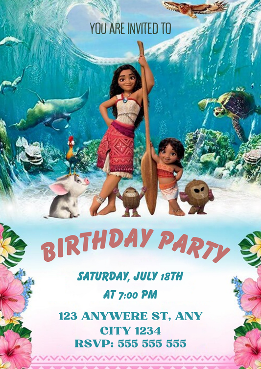 Moana Birthday Party Invitation - CreativeRino