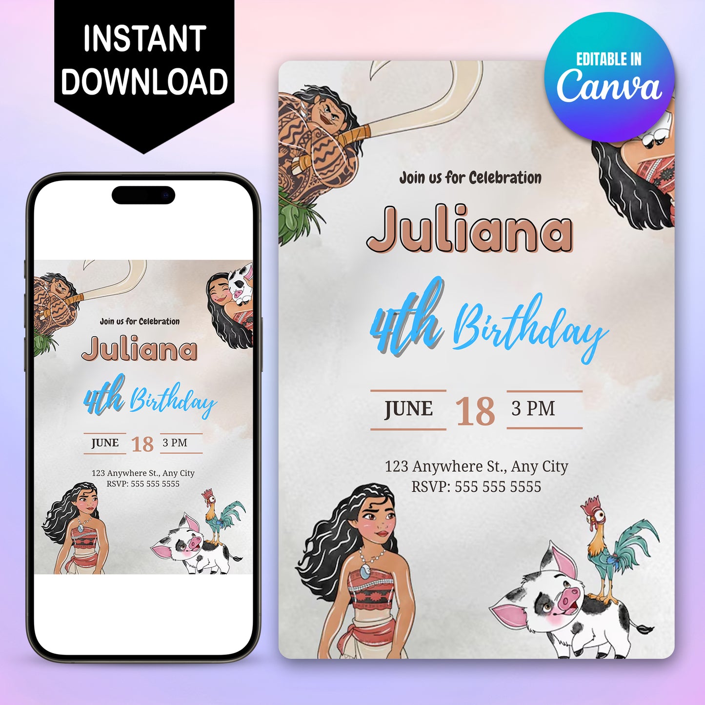 Editable Moana Birthday Invitation - CreativeRino