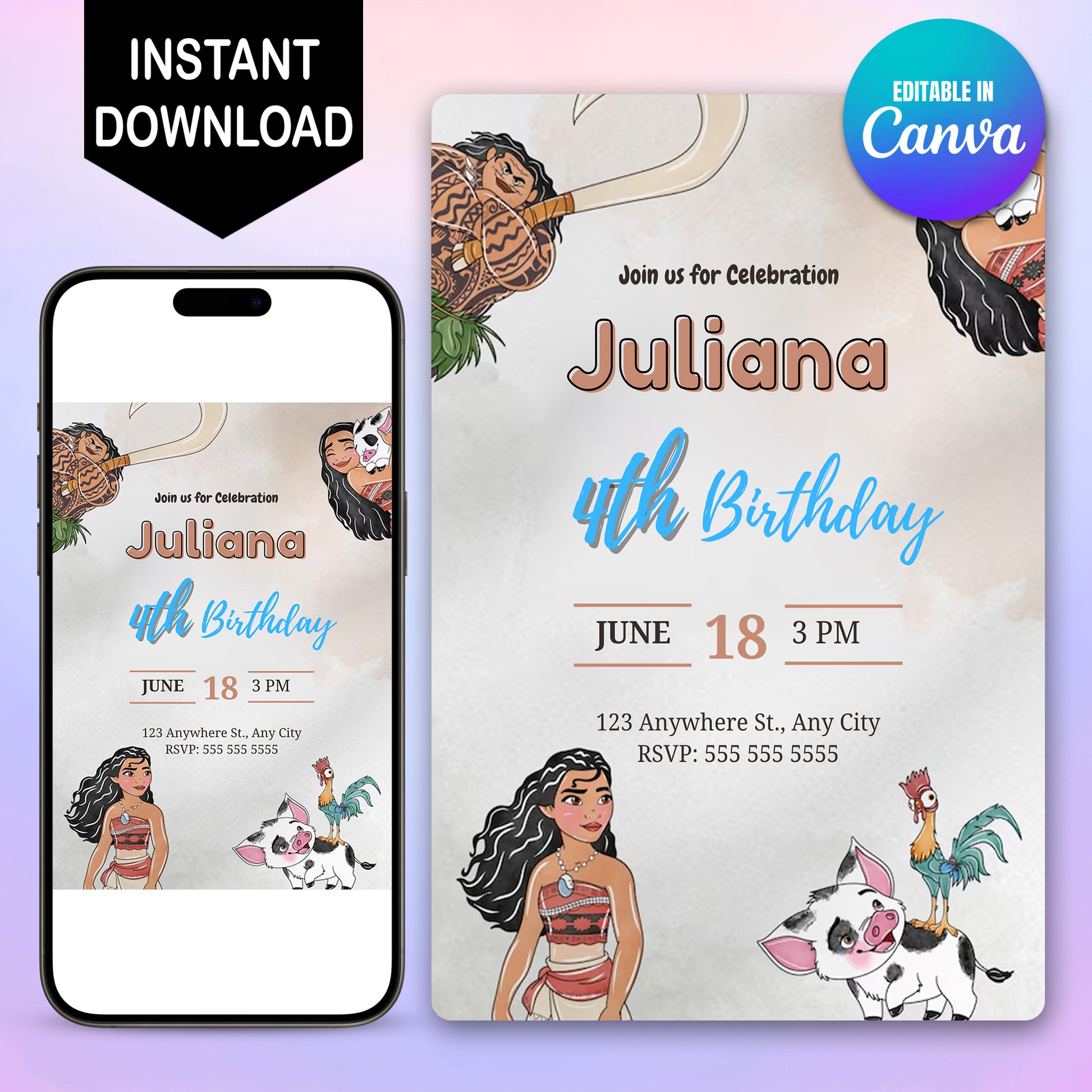 Editable Moana Birthday Invitation - CreativeRino