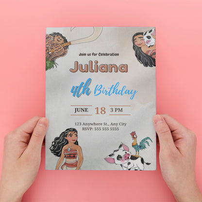 Editable Moana Birthday Invitation - CreativeRino