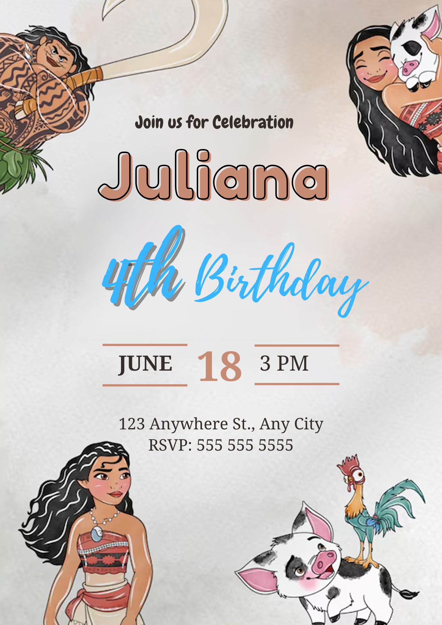 Editable Moana Birthday Invitation - CreativeRino