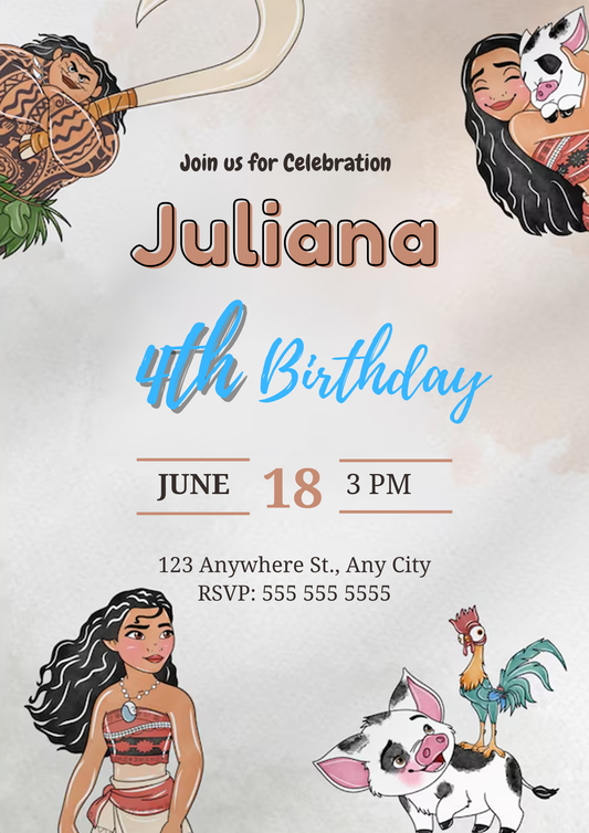 Editable Moana Birthday Invitation - CreativeRino