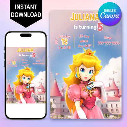Printable Princess Peach Birthday Invitation - CreativeRino