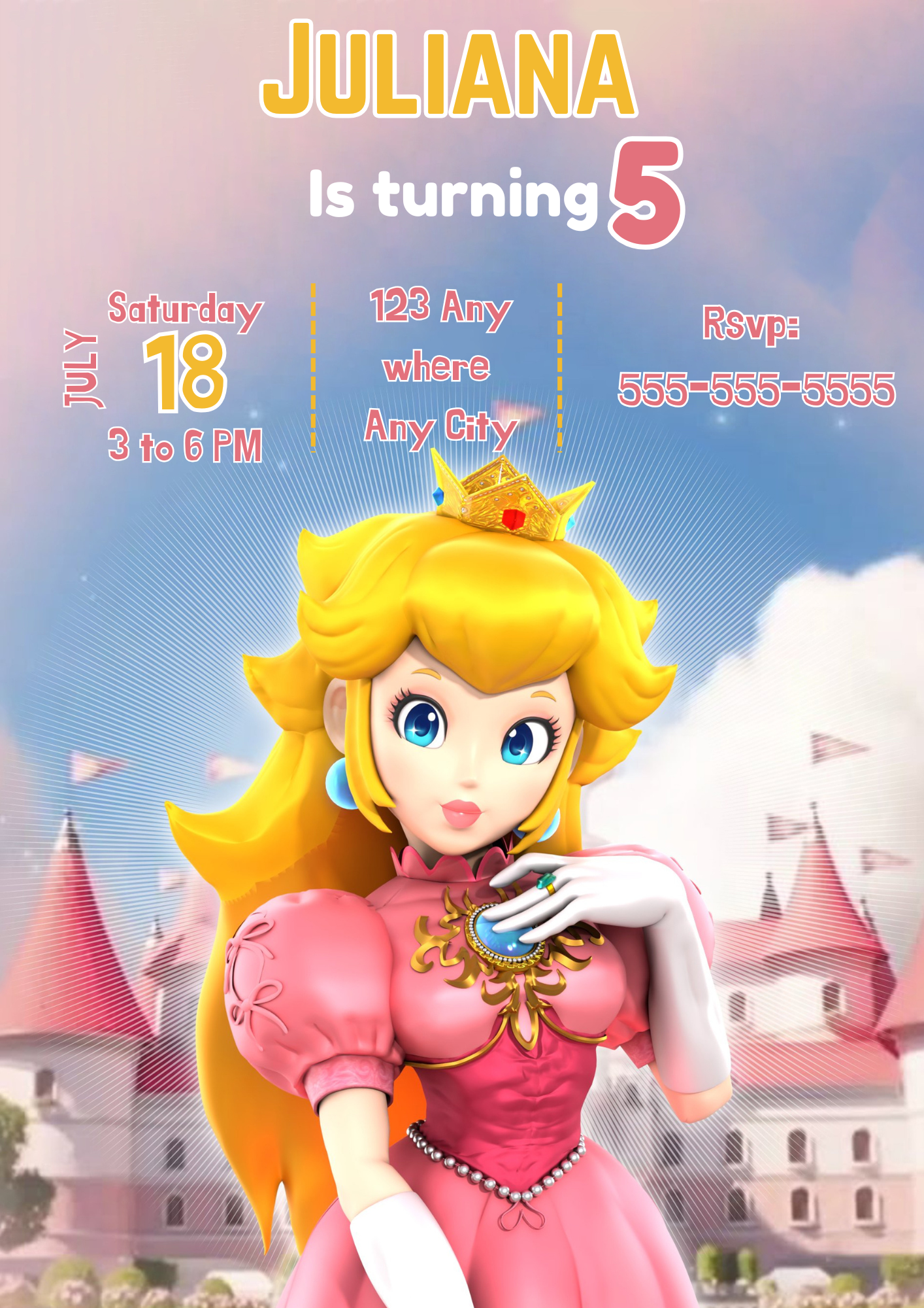 Printable Princess Peach Birthday Invitation - CreativeRino