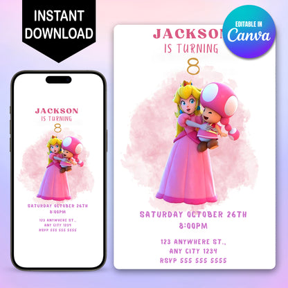 Princess Peach Birthday Invitation - CreativeRino